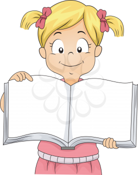 Illustration of Little Kid Girl Carrying an Open Blank Book