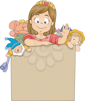 Illustration of a Little Kid Girl inside a Toy Box