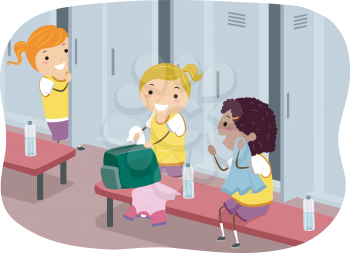 Stickman Illustration Featuring Girls Hanging Out in the Locker Room