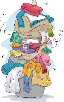 Illustration of a Pile of Dirty and Stinky Laundry with Flies Flying Around