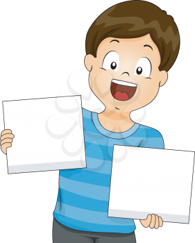 Illustration of Kid Boy holding Blank Boards