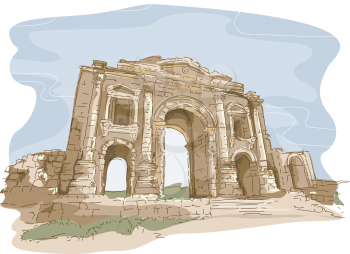 Illustration Featuring One of the Gates of the City of Jerash in Jordan