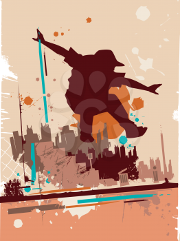 Illustration Featuring the Silhouette of a Parkour Practitioner Against a Grunge Themed Background