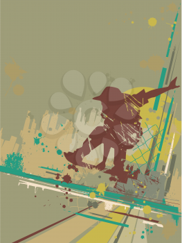 Illustration Featuring the Silhouette of a Skateboarder Against a Grunge Themed Background