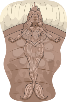 Illustration of a Pirate Ship Figurehead with a Mermaid Design