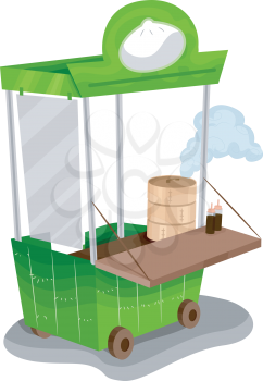Illustration of a Food Cart Selling Dim Sum