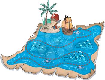 Illustration of a Treasure Map with Three-Dimensional Markers