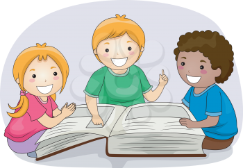 Illustration of Kids Reading Passages from a Large Book