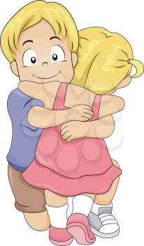 Illustration of a Pair of Siblings Giving Each Other a Hug
