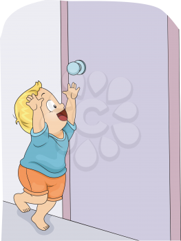 Illustration of a Young Boy Reaching for the Door Knob