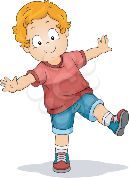 Illustration of a Young Boy with His Arms Spread Wide While Trying to Maintain His Balance