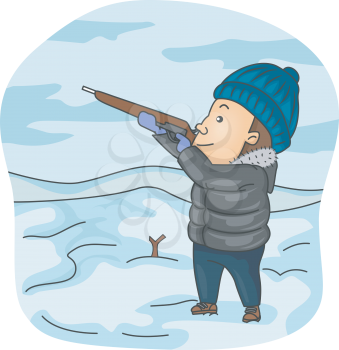 Illustration of a Man Dressed in Winter Clothes Taking Aim with His Rifle