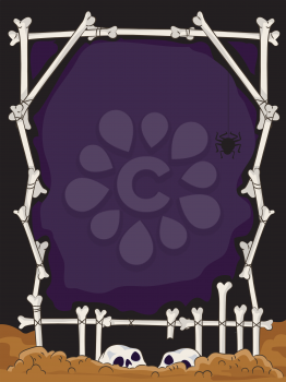 Halloween Illustration Featuring a Frame Made from Human Bones