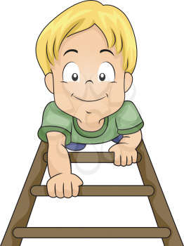 Illustration of a Little Boy Climbing His Way Up a Ladder