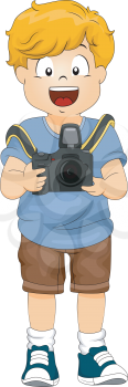 Illustration of a Little Boy Holding a DSLR Camera