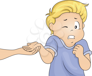 Illustration of a Frightened Boy Holding Out His Hand