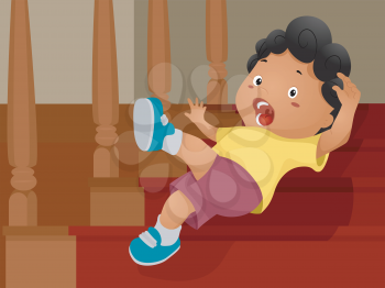 Illustration of a Boy Slipping Down a Flight of Stairs