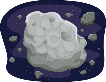 Illustration of a Group of Asteroids Floating in Space