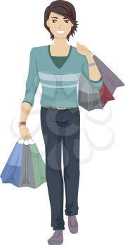 Illustration of a Guy Carrying Shopping Bags