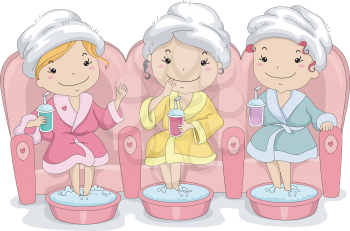 Illustration of a Group of Female Teenagers Enjoying a Day at the Spa