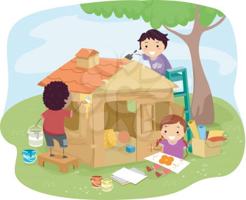 Illustration of Kids Building a Play House Together
