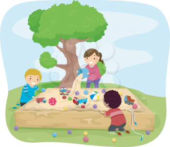 Illustration of Kids Playing Around the Sandbox