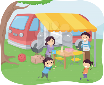 Illustration of a Family Having a Picnic on a Warm Sunny Day
