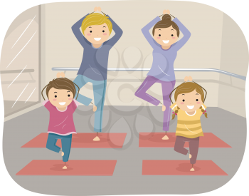 Illustration of a Family Practicing Yoga Moves Together