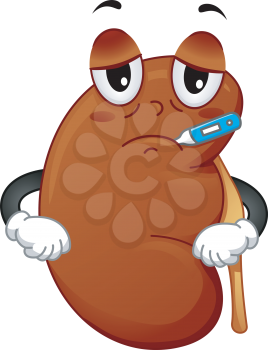 Mascot Illustration Featuring a Sick Kidney with a Thermometer in its Mouth