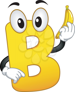 Illustration of a Letter B Mascot holding a Banana