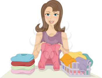 Illustration of a Girl Folding Clothes