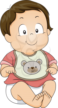 Illustration of a Baby Boy Wearing a Bib with a Bear Design