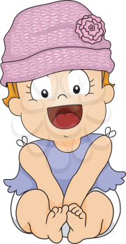 Illustration of a Smiling Baby Girl Wearing a Beanie