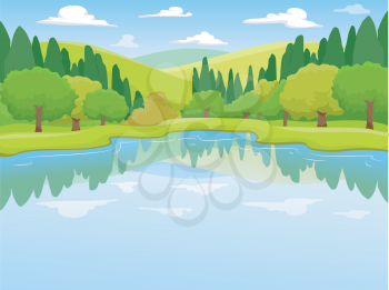 Illustration of a Peaceful Scenery Featuring a Lake Surrounded with Trees
