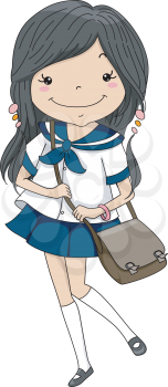 Illustration of a Female Japanese Student Wearing a Sailor Uniform