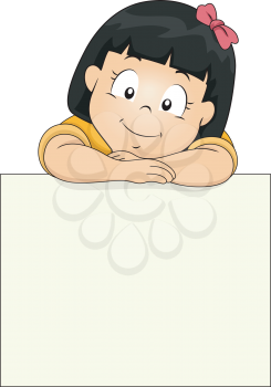 Illustration of a Little Girl Leaning Against a Blank Board