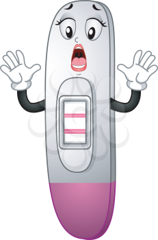 Mascot Illustration Featuring a Pregnancy Test Shocked Over the Positive Result