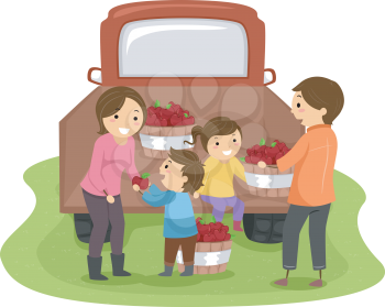 Illustration of a Family Harvesting Apples Together