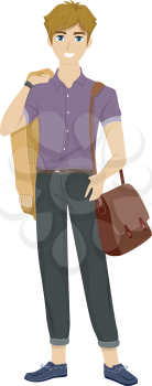 Illustration of a Male Teenager Wearing Trendy Clothes