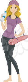 Illustration of a Girl All Set Up to Start Her Yoga Routine