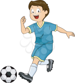 Illustration of a Little Boy Kicking a Soccer Ball