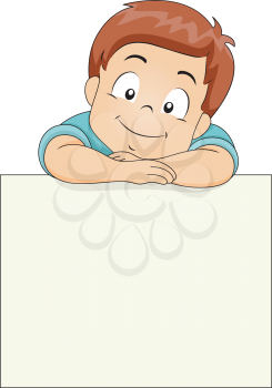Illustration of a Little Boy Leaning Against a Blank Board