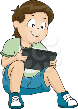 Illustration of a Little Boy Playing on His Tablet Computer