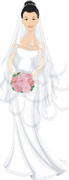 Illustration of a Lovely Asian Bride in Her Wedding Dress