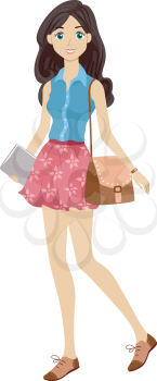 Illustration of a Young Female Student Sporting a Preppy Look