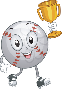 Mascot Illustration of a Baseball Holding a Gold Trophy