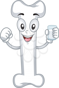 Mascot Illustration of a Bone Holding a Glass of Milk