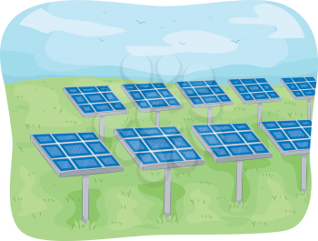 Illustration Featuring Solar Panels in an Open Field