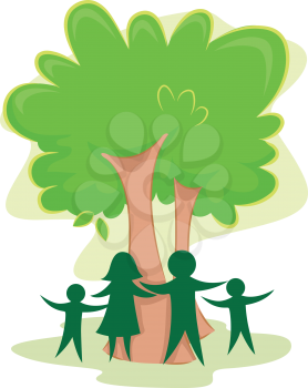 Icon Illustration Featuring the Outline of a Family Standing in Front of a Tree