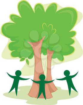 Icon Illustration Featuring the Outlines of People Surrounding a Tree